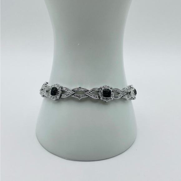 Rhodium Plated Black and White Tennis Bracelet - Picture 1 of 4